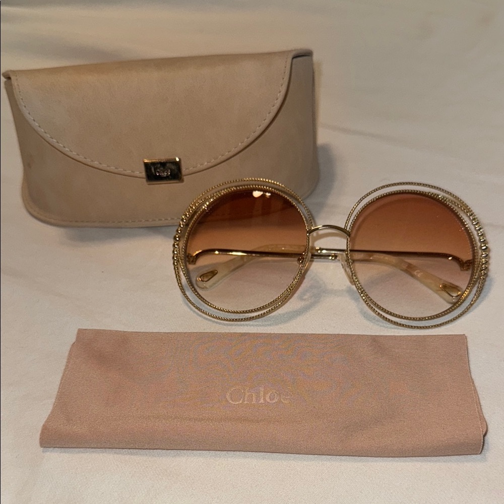 Chloe Gold Frame Sunglasses with Brown Lenses